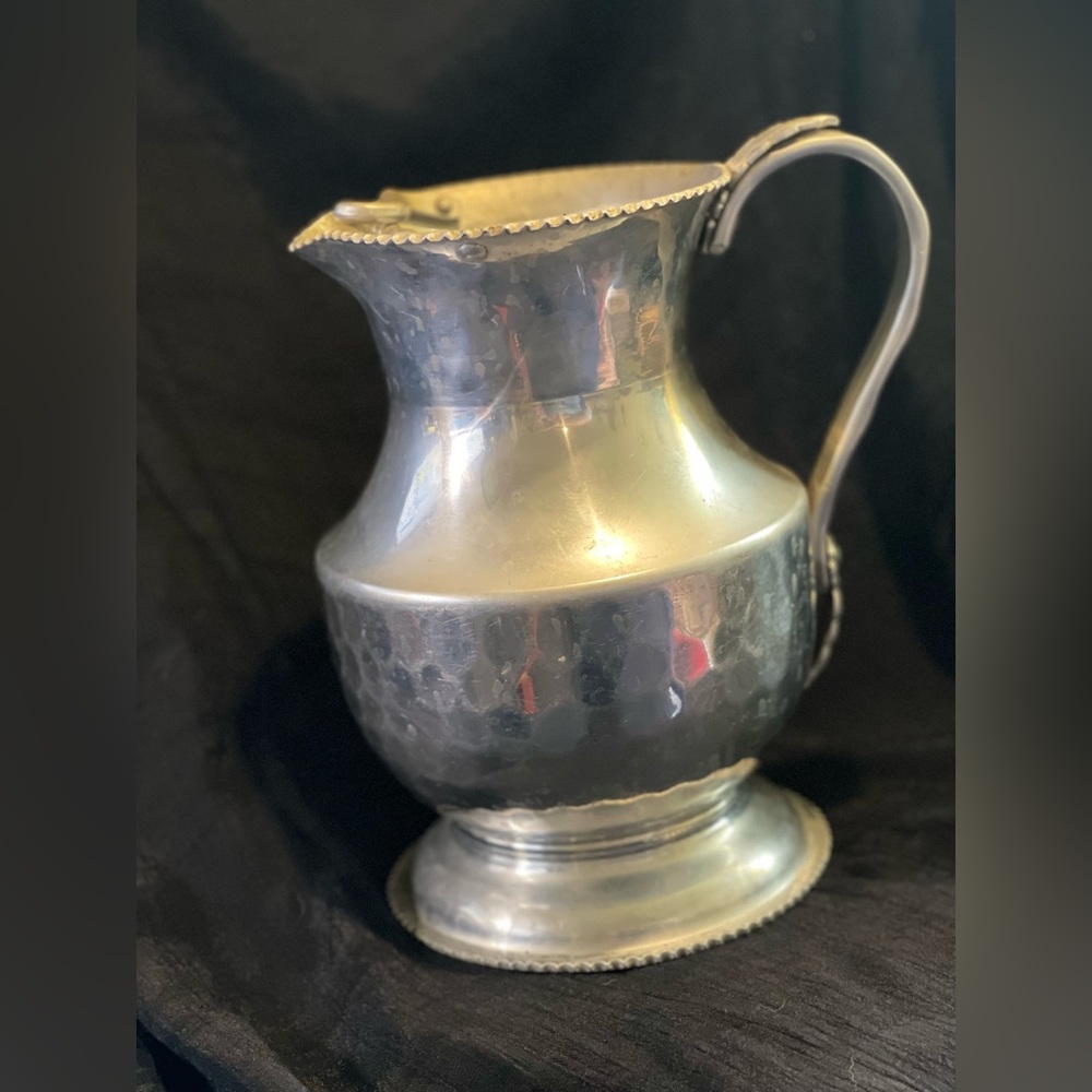 Vintage Cromwell Hand Wrought Hammered Aluminum Pitcher With Ice Guard